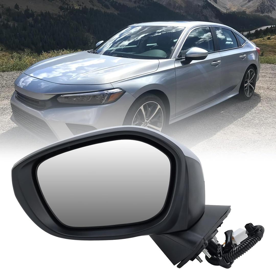 Left Driver Side Mirror Compatible With 2022 2023 Honda Civic Sedan/Hatchback,Mirrors with Power Glass,Non-Heated,Manual Folding (Paintable)