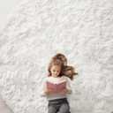 OLANLY Ivory Round Rugs for Bedroom - Machine Washable, 9 ft Circle Area Rugs for Living Room, Soft and Fluffy Shaggy Carpet for Teen Girls and Boys, Nursery Rooms, Dorms, Home Decor Aesthetic