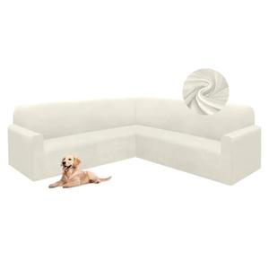 HDCAXKJ Corner Sectional Couch Covers Velvet Stretch L Shape Sofa Cover Soft Thick Sectional Slipcovers U Shaped Living Room Non Slip Magic Furniture Protector for Pet Dogs (Cream, X-Large)