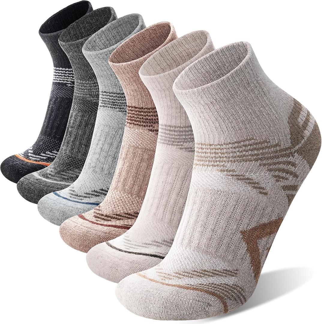 ANTSANG 6 Pairs Merino Wool Quarter Ankle Hiking Running Socks Compression Thermal Thick Cushion Socks for Women Men, Medium