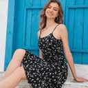 ZTC Floral Summer Dress for Women Spaghetti Strap Sleeveless A-line Dress Casual Beach Daily Wear Perfect for Vacation (Black, M)