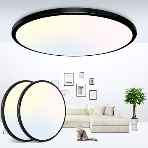 zemty 12 Inch Black Ceiling Light - 28W 3200lm LED Ceiling Light Flushmount, 3 Color Temperature in One 3000k/4500k/6000K Modern Ceiling Lamp for Bedroom Kitchen DiningRoom - 2Pack