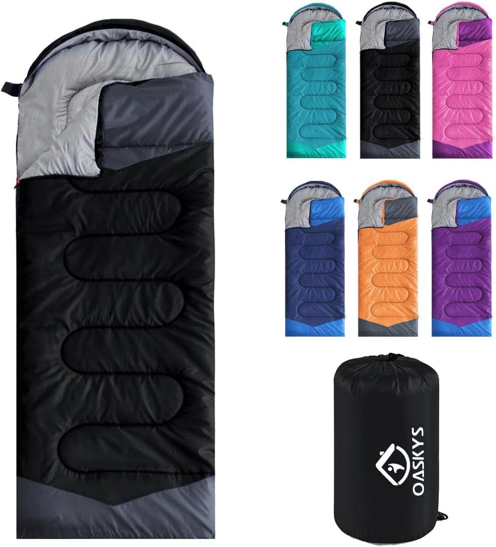 oaskys Camping Sleeping Bag - 3 Season Warm & Cool Weather - Summer Spring Fall Lightweight Waterproof for Adults Kids - Camping Gear Equipment, Traveling, and Outdoors