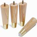Solid Ash Wood Furniture Legs 6 Inch, Sofa Replacement Wooden Leg Set of 4, Cabinet Legs, Dresser Legs, Couch Legs, Recliner Legs (Ash Wood Legs with Metal Cap Pack of 4, 6 inch)