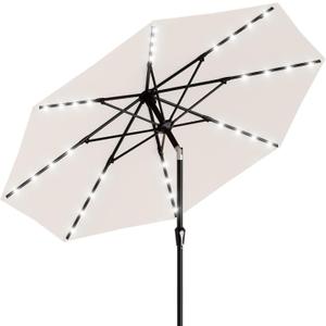 AreShark 9FT Patio Umbrella with Solar Lights, 32 Lighted Pool Umbrella w/Tilt and Crank, Outdoor Market Solar Umbrellas for Garden, Deck, Backyard, Pool and Beach, Cream-White