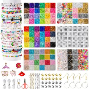 Goldwise Friendship Bracelet Kit, 16000 pcs with Seed Beads (2/3/4mm), Clay Beads, 7 Styles Letter Beads (A-Z), Variety of Charms, DIY Jewelry Making Crafts