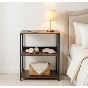 Side Table for Living Room, 3-Tier End Table for Small Space with Wide Storage Tabletop, Rustic Brown Narrow Nightstand for Bedroom, Sofa Couch&Office