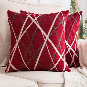 MIULEE Pack of 2 Decorative Throw Pillow Covers Woven Textured Chenille Cozy Modern Concise Soft Red Square Cushion Shams for Bedroom Sofa Car 18 x 18 Inch