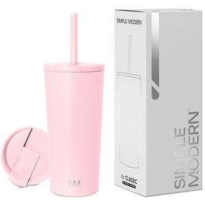 Simple Modern Insulated Tumbler with Lid and Straw | Iced Coffee Cup Reusable Stainless Steel Water Bottle Travel Mug | Gifts for Women Men Her Him | Classic Collection | 20oz | Blush