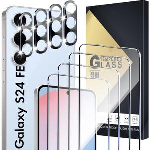 Screen Protector Compatible with Galaxy S24 FE 5G - [4+4 Pack] Camera Lens Protectors, Fingerprint Unlock Support, HD Tempered Glass, Touch Sensitive, Anti Scratch, Case Friendly