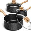 MICHELANGELO Saucepan Set, Nonstick Sauce Pans with Granite Coatings, Stone Sauce Pan with Lids, Non Stick Pot Sets, Sauce Pots 3 Piece, 1Qt, 2Qt & 3Qt (Black)