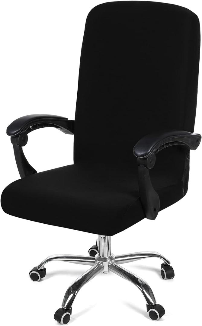 Smiry Stretch Printed Office Computer Chair Covers, Universal Desk Rotating Chair Slipcovers Removable Washable, Soft Fit Anti-Dust Spandex Protector Cover with Zipper, Black