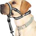 BARKLESS Reflective Head Collar, No Pull Collar for Large Dogs, Anti-Pull Muzzle Leash for Large Sized Breed, Adjustable Soft Dog Halter, Nose Leash for Easy Control on Walks (L (Snout Cir: 9"-14), Black)