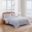 Tommy Bahama - Queen Quilt Set, 100% Soft Cotton Bed Set for Year Round Comfort, 3 Piece Striped Bedding with Matching Pillowcases (Bahama Weekend Stripe Blue)