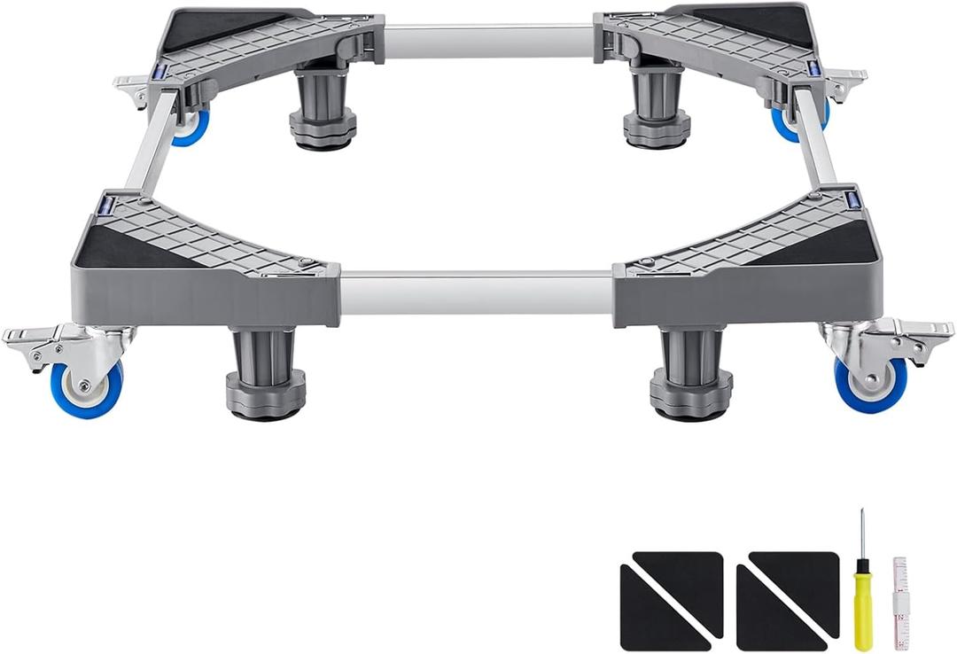 VEVOR Mini Fridge Stand, 16-25'' Adjustable Dolly Washing Machine Stand Base with 4 Strong Feet, 4 Locking Swivel Wheels, Furniture Mover Mobile Base for Washing Machine, Washer and Dryer