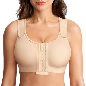 BRABIC Post Surgery Compression Bras for Women Front Closure Mastectomy Bra with Wide Adjustable Straps Wirefree, Nude, S