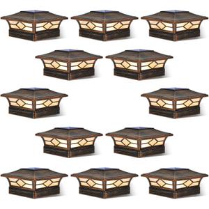 Solar Post Cap Lights Outdoor 12pack, Waterproof Solar Powered Deck Fence Post Lights for 4x4 Wood/Vinyl Posts, Solar Outdoor LED Light with Cool/Warm Lighting Decorate Garden Patio Porch