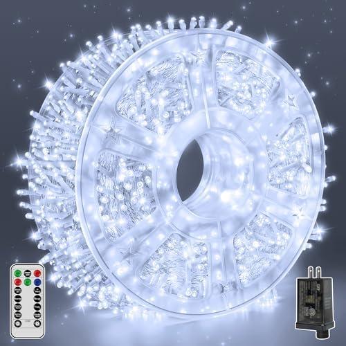 Guhope Christmas Lights 1200LED 196FT, Waterproof Outdoor String Lights with Remote and Timer, 8 Modes Dimmable Fairy Lights for Indoor Outdoor Wedding Party Holiday Decorations (Cool White)