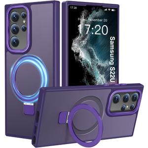 Compatible with Samsung Galaxy S22 Ultra Case with Magnetic Ring Stand, Military Drop Protection, Anti-Scratch/Anti-Fingerprint Translucent Matte Case for Samsung S22 Ultra (Purple)
