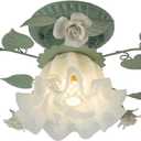 French Glass Flower Ceiling Light Fixture Green Hallway Semi Flush Mount Ceiling Light Nordic Modern Blue White Milk Glass Close to Ceiling Light for Bathroom Farmhouse Foyer Corridor Kitchen