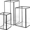 Phosphor Large Glass Hurricane Candle Holder Set of 3 PCS Black Glass Candle Holder for Thankgiving Wedding Party Holiday