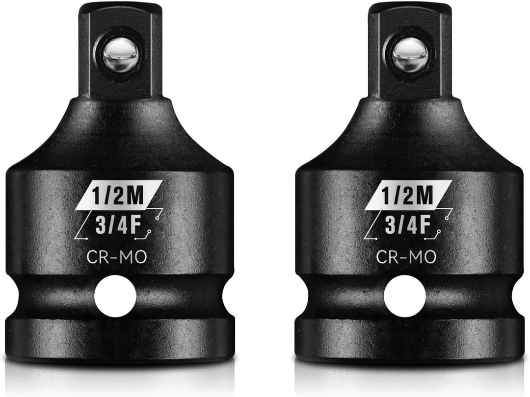 BLACKROBOT 2 Pieces 3/4 F To 1/2 M Impact Socket Adapter Set, SAE Drive Cr-Mo Steel Exceeds ANSI Standards, Square Drive Socket Reducer for Impact Driver Wrench