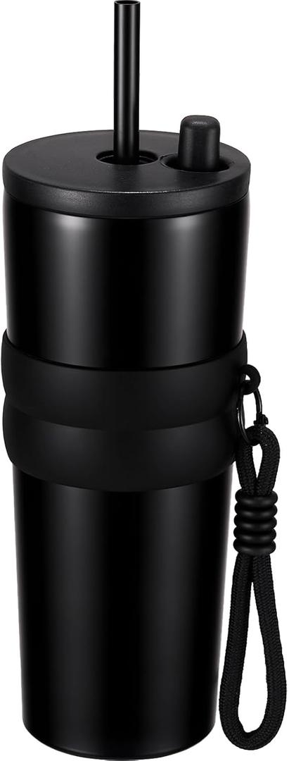 Tumbler with Lid and Straw 20oz, Stainless Steel Vaccum Insulated Water Bottle, Spill Proof Water Bottle with Retractable Straw, Travel Coffee Tumbler for Car Cup Holder - Leak Proof