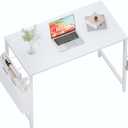 Pamray 32 Inch Computer Desk Small Spaces Desk with Storage Bag for Bedroom Writing and Home Office Work Small Study Desk Table White