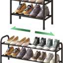2-Tier Shoe Rack for Closet, Expandable Metal Shoe Organizer, Adjustable Shoe Shelf Storage Organizer, Standing Shoe Rack for Entryway Closet Doorway (Black)