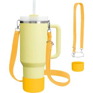 2 x Cup Accessories Set Compatible with Stanley H2.0 & Protour 30oz 40oz, Carrier with Strap & Protective Boot, Handle Shoulder Cross Carrying Strap for Women Men (Yellow, Fit Stanleyy 40oz)