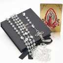 Lazo Para Boda - Wedding Lasso, Crystal Arras Para Boda Catolica with Jesus Christ, Lazos Para Bodas De Iglesia Para Novios, Lasso for Wedding Ceremony, Wedding Lasso Catholic Set, Wedding Rosary Lazo (Silver)