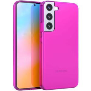 FELONY CASE - Samsung Galaxy S22 Neon Pink Clear Protective Case, TPU and Polycarbonate Shock-Absorbing Bright Cover - Crack Proof with a Gloss Finish