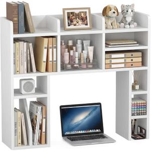 NUTIKAS White Desk Hutch Dorm with Shelves and File Organizer - 37" Wood Desktop Hutch for College Room, Desktop Bookshelf for Computer Desk, Space Saving Bookshelf