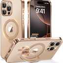 Desert Titanium for iPhone 16 Pro Case with 360° Spin Magnetic Stand,[Compatible with Magsafe] [Military Protection][Built-in Ring Holder] Camera Control Phone Case for 16 Pro,Rose Gold/Clear