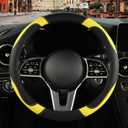 Microfiber Leather Steering Wheel Cover, Breathable, Anti Slip, Universal 15 inch, Black with Yellow