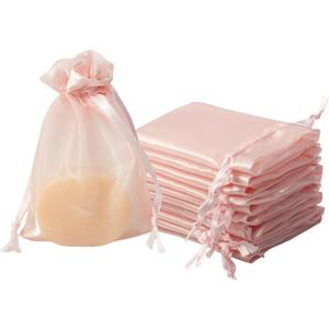 QIANF 20 Pcs Pink Small Organza Bags 4X6 inch for Wedding Favors with Drawstring, Mini Mesh Gift Bags Jewelry Pouch for Candy Bridal Shower Party Favor Baby Shower Christmas
