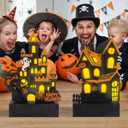 2 pcs Halloween Decorations Indoor Haunted House Lights,Halloween Tabletop Centerpiece Craft Decor for Desk Table Fireplace Room Party Decor