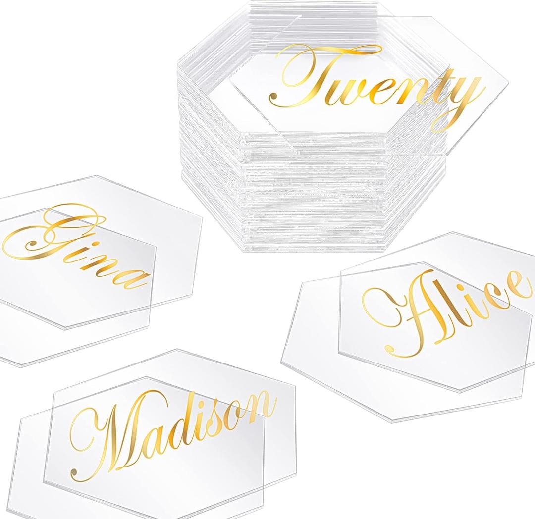80 Pcs Clear Acrylic Place Cards for Wedding 3.15 x 2.76 Inch Hexagon Blank Acrylic Tiles Seating Card DIY Name Plate for Wedding Table Setting Dinner Party