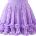 GroYolan Girls Tutu Skirt, Soft Fluffy 3 Layered Tulle Ruffle Skirt Elastic Waist for Baby Toddler Kids Size XLPurple