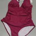 Eomenie One Piece Swimsuit for Women Tummy Control Plunge V Neck Bathing Suit Slimming Wide Straps Swimwear (Small,  Burgundy)