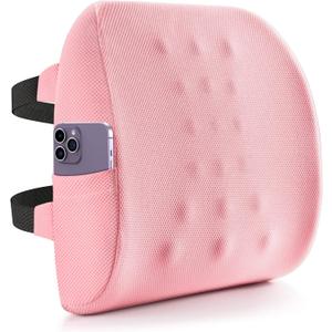 Fyore Lumbar Pillow Memory Foam Back Support Cushion with Anti-Slip Particles Designed for Lower Back Pain Relief Back Pillow 2 Adjustable Straps for Computer/Office Chair,Car Seat,Recliner(Pink)