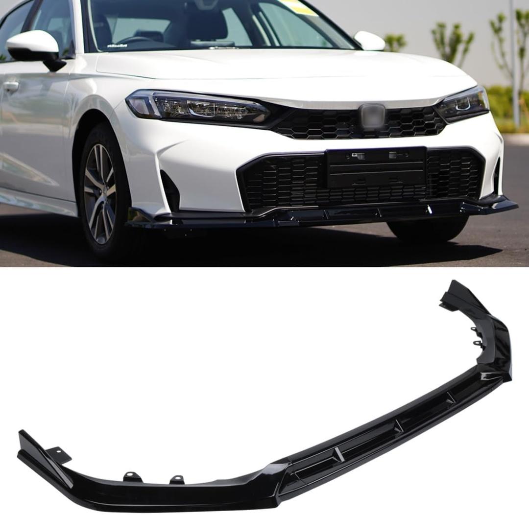 Front Lip Compatible with Honda Civic 4-Door Sedan & Hatchback 2025 2026, Bumper Air Dam Lower Chin Spoiler Splitter Protection Body Kit (Glossy Black)