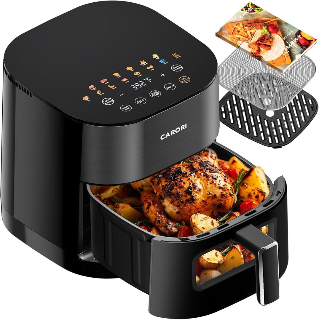 Air Fryer 14-in-1 with Viewing Window, 6Qt Large Capacity, 392 Max Crisp, Airfryer No Filping Dual Heating, Bake, Roast, Dehydrate, Reheat, 1700W Fast Even Easy Meals, Nonstick Dishwasher Safe Basket