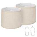 Lampshades Set of 2, Drum Lampshades 11.6" Top x 12.6" Bottom x 9.8" High, Seaside village Medium Lampshades (Spider Fitter), Beige Lampshades Natural Linen Hand Crafted, Easy Assembly Required