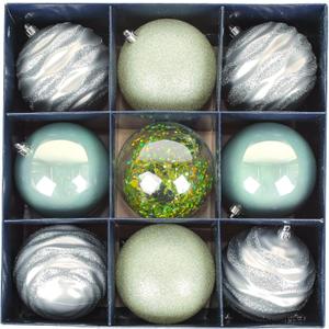 National Tree Company First Traditions Christmas Tree Ornaments, Glittery White, Silver, and Teal Ball Assortment, Set of 9