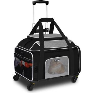 Petskd Top-Expandable Pet Carrier with Wheels 19x13x9 Inches Southwest Allegiant Airlines Approved, Soft-Sided Carrier for Small Dog Under 12 lbs and Large Cat Under 15 lbs(Black)