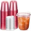 Baderke 50 Pcs Round Bottom Plastic Cups with Sip Lids Clear Disposable Iced Coffee Cups for Smoothie Cold Beverage Coffee Shops and Party Catering(12 oz,Pink)