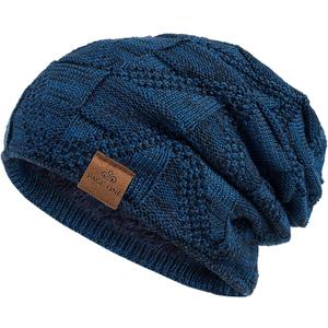 PAGE ONE Mens Winter Slouchy Beanie Warm Fleece Lined Skull Cap Baggy Cable Knit Hat (Blue)