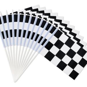 Novelty Place 12Pcs Checkered Flags Black and White Racing Stick Flags - 8"x5.5" - Decorations for Kids' Car theme Birthday, Race Car Party, Sport Events