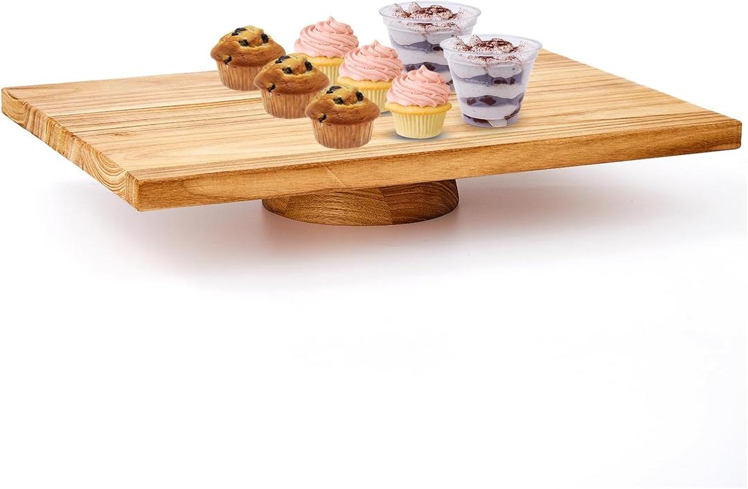 Rectangular Wood Cake Stand, Rustic Square Cake Dessert Display Platter, Tall Tierd Footed Cake Plate, Large Charcuterie Board, Wedding Birthday Party Holiday Christmas Essentials 17 x 11.8 x 2.8 Inch